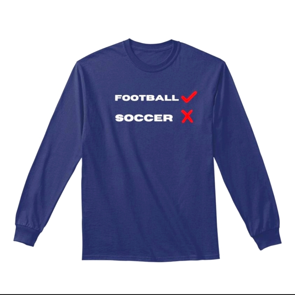 Football/soccer classic long sleeve tee, navy, small.